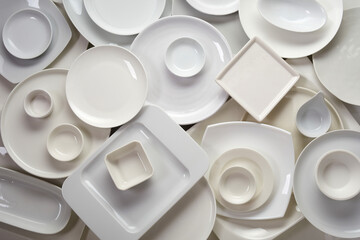 Set of various white ceramic dishware