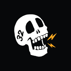 skull head bone icon vector. drawing illustration of a skull with a headphone on. design graphics for a tattoo, icon, symbol, etc.