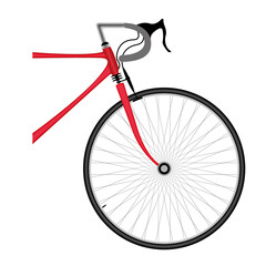 Close up of a red speed bicycle isolated on white background. Sport and Bicycle concept. 