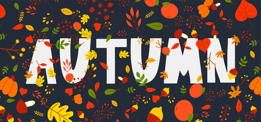 Autumn illustration, banner, vector, fall, lettering, card