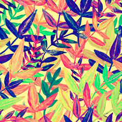Botanical Seamless watercolor pattern with leaves. Fashionable botanical design. Hand drawing. Background for textile, paper, and other print and web projects. Design for banner, poster, print. - 448813320