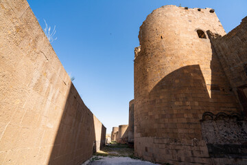 Ani city and fortification and tower ruins historical ancient ruins of an antique city in Kars, Turkey.