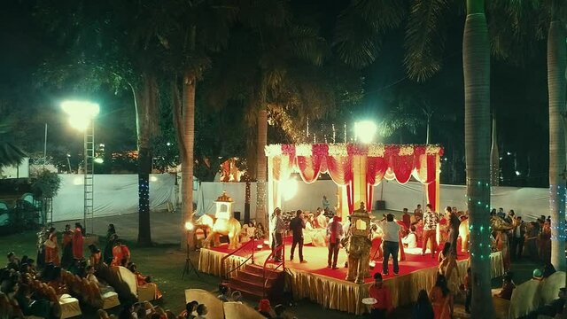 BARODA, INDIA - Jul 11, 2021: A drone footage of an Indian wedding ceremony
