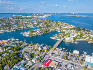 USA St. Petersburg FL. Clearwater Florida. St. Pete Beach US. Blue-turquoise color of salt water. American Suburbs. Ocean or Gulf of Mexico. Summer vacations. 