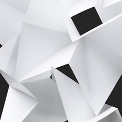 White triangular shapes abstract composition, isolated on black