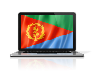 Eritrean flag on laptop screen isolated on white. 3D illustration