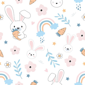 easter rabbits pattern . floral background. The elegant the template for design.