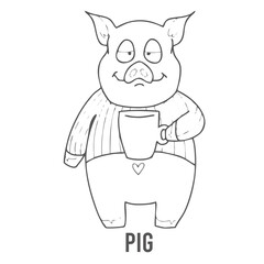 Coloring page for preschool children. Learn numbers for kindergartens and schools. Educational game. Vector illustration