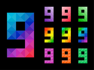 Set of colorful Number 9 with 3d concept art design. Good for web, app, or project element. Vector illustration.