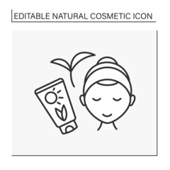 Beauty procedure line icon. Sunscreen for face.Face care. Protection from sun and ultraviolet.Cosmetology.Natural cosmetic concept. Isolated vector illustration. Editable stroke