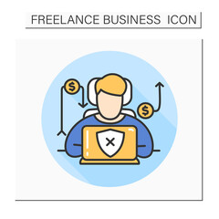 Different incomes color icon.Freelance risks.Profit growth or decline concept.Freelancer is without any job security.Isolated vector illustration