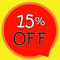 15% OFF on banner discount promotion. Discount on offer price tag. Red special offer sale tag. Modern vector label illustration. isolated background	