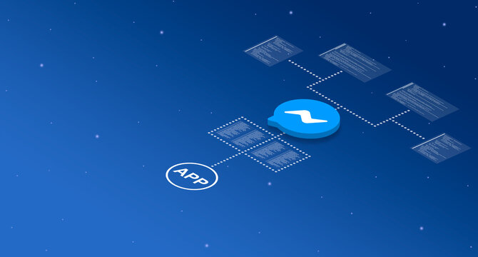 Messenger application icon on the system with program code elements 3d
