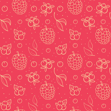 Hand drawn pink seamless pattern with blackberry and raspberry © mrFox11