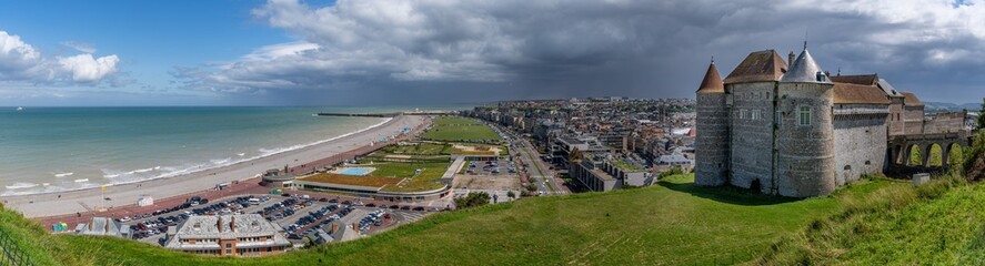 A medieval castle and a cityscape panorama of Dieppe in Normandy, France
