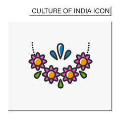  Indian floral garland color icon. Malai. Religious festive decoration. Wedding decoration. Flower Toran. Indian culture, esthetics,traditions and customs.Isolated vector illustration