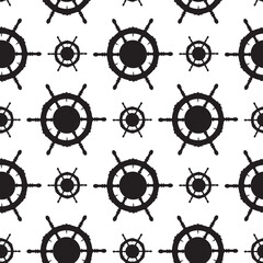 Seamless pattern with ship steering wheel, nautical boat helm. Columbus Day.