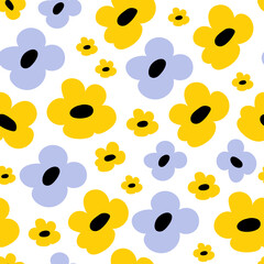 Summer floral seamless pattern. Ornament of blue and yellow flowers for decoration of textiles, stationery, clothes, curtains, dishes