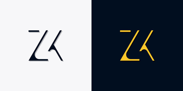 Minimalist abstract initial letters ZK logo.