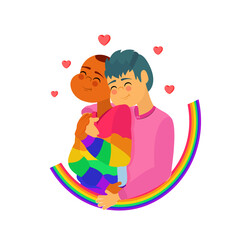 Happy homosexual couple with lgbt rainbow colors Vector