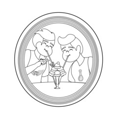 Happy homosexual couple with lgbt rainbow outline Vector