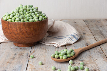 Fresh frozen peas. Vegetable food background healthy vegetarian natural meal.