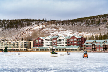 ski resort in the mountains with the ice rink