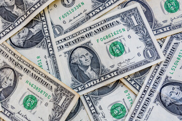 Heap of the one dollar banknotes for background