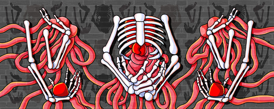 human skeleton and bone human pattern creative design wall paint