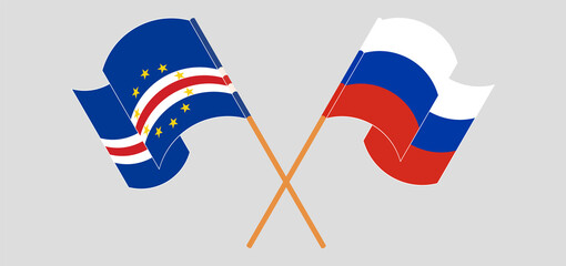 Fototapeta premium Crossed and waving flags of Cape Verde and Russia