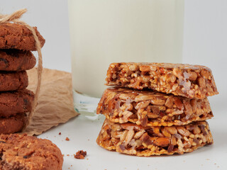 Homemade oatmeal cookies folded in a pile on the old table