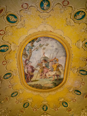 Golden ceiling and fresco of the Mirror Room of the Palazzo Ducezio, Noto