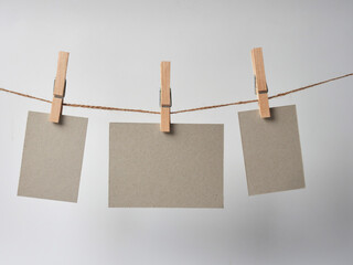 paper cards hanging on the rope, isolated