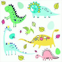 Dinosaurs have fun. Children's print. An illustration for children of colorful dinosaurs 