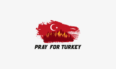 Obraz premium Pray for Turkey vector illustration. Stylized Turkey flag. Türkiye de yangın. Fire in Turkey.