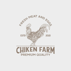 Fototapeta na wymiar Vintage logo of chiken farm with hand drawn style