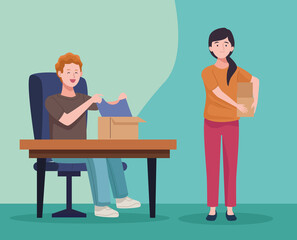 couple unboxing in office