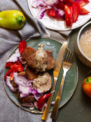 French cuisine pork mignons with Roquefort sauce