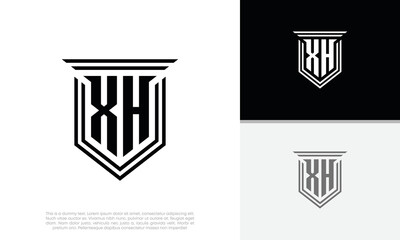 Initials XH logo design. Luxury shield letter logo design.