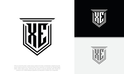 Initials XE logo design. Luxury shield letter logo design.