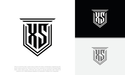 Initials XS logo design. Luxury shield letter logo design.
