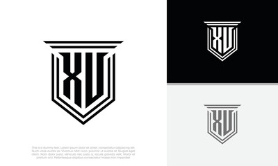 Initials XV. XU logo design. Luxury shield letter logo design.