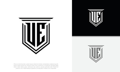 Initials VE. UE logo design. Luxury shield letter logo design.