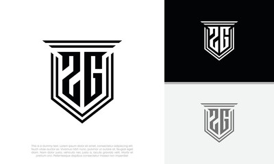 Initials ZG logo design. Luxury shield letter logo design.