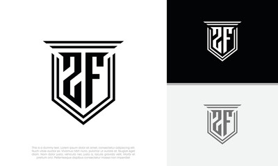 Initials ZF logo design. Luxury shield letter logo design.