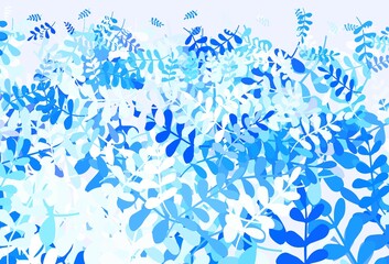 Light BLUE vector abstract background with leaves.