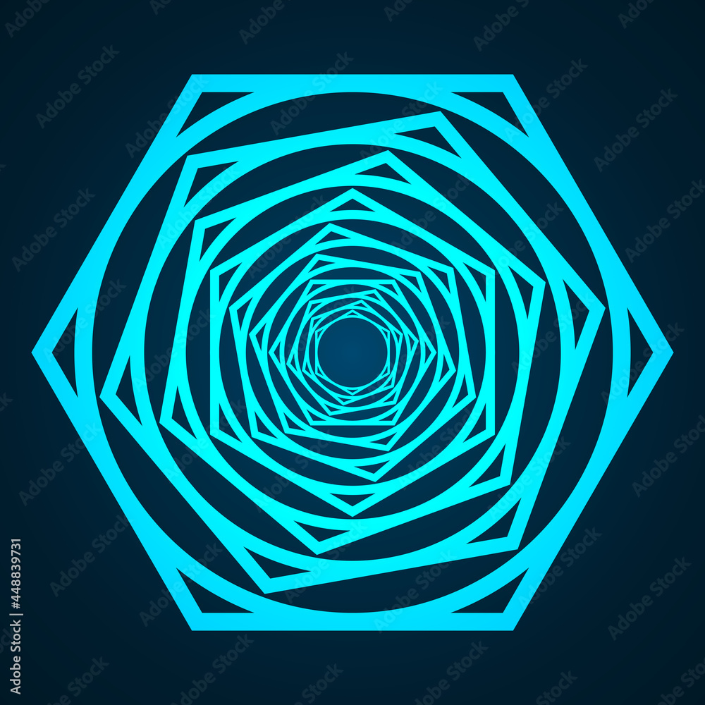 Poster swirling polygon symbol. optical illusion. vector illustration. abstract 3d tunnel.