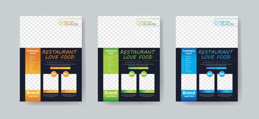 Restaurant Flyer Template brochure design. Healthy Meal, 3 color Restaurant template