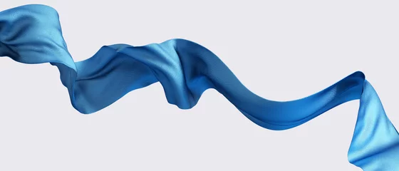 Foto op Plexiglas Blue dynamic Cloth silk scarf movement, floating fabric background, 3d rendering elegant silk textiles fly © Chili