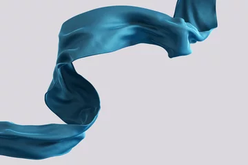 Poster Blue satin cloth design element, isolated piece of blowing fabric wave, elegant textiles 3d rendering © Chili